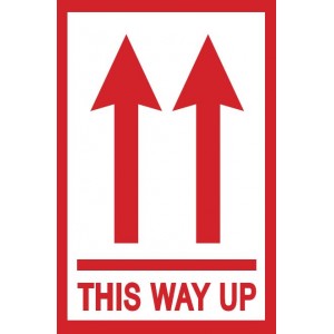 This Way Up Labels - RED - 100mm x 150mm - 250 LABELS PER ROLL